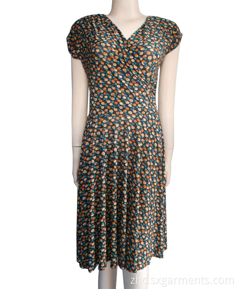 Lady's 85% polyester 15% cotton printed dresses